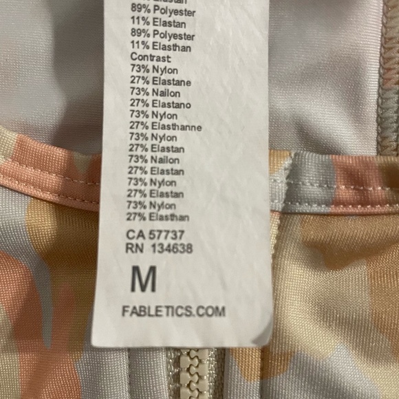 Fabletics Pastel Camo Zip Front Sports Bra Yoga Running Racerback Top Size M - Picture 6 of 9